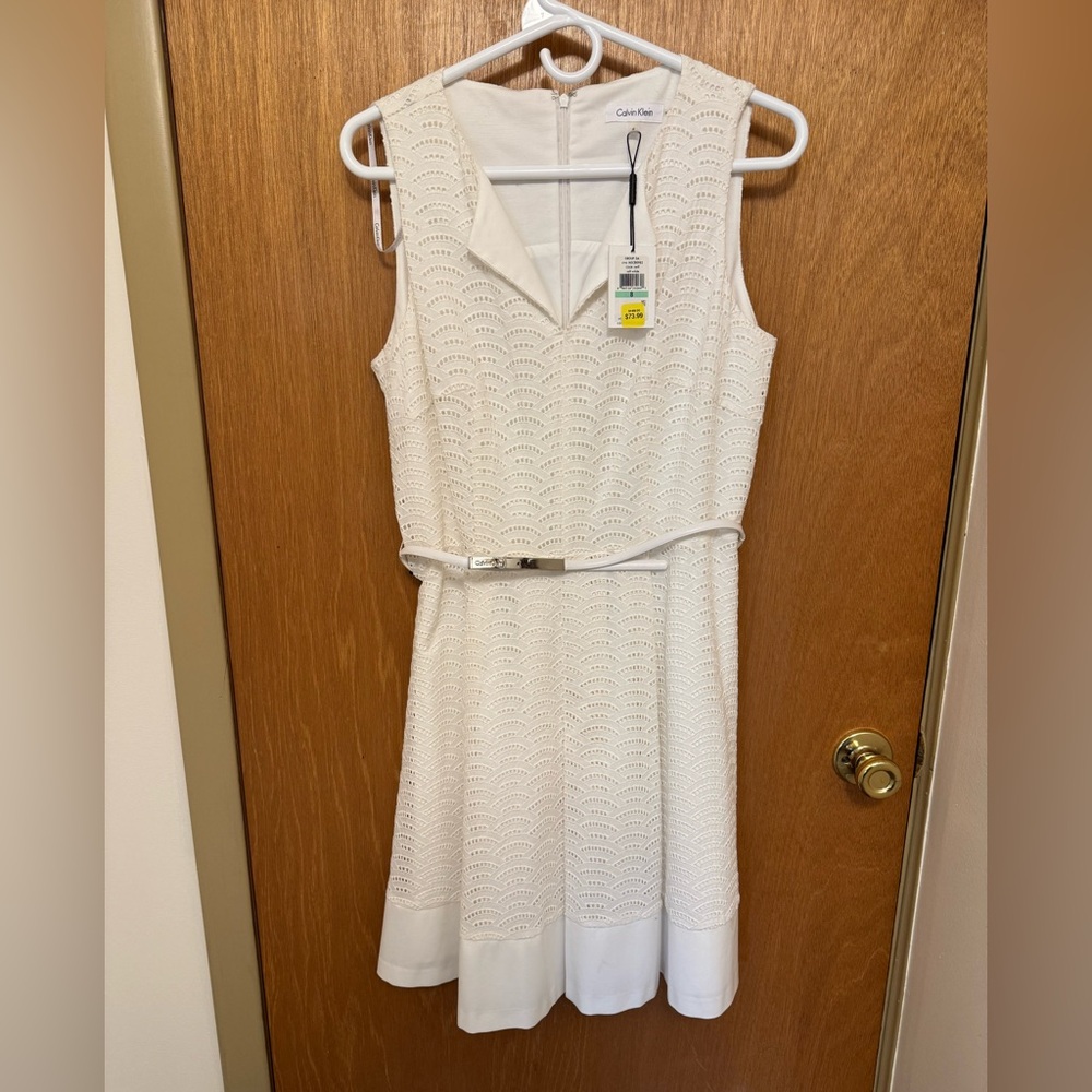 Calvin Klein Cream Eyelet Mini Dress with Belt